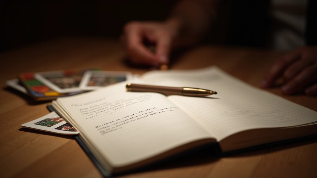 Organized notes and game materials laid out on a table, showing detailed game notes and discussion notes