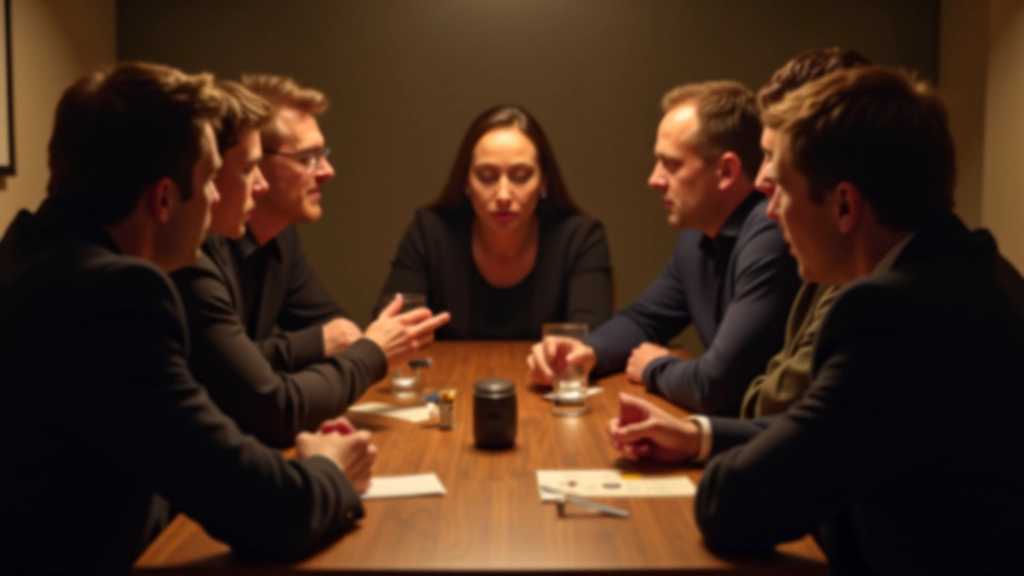 A group of adults sitting around a table in discussion, concentrating intently during a game session